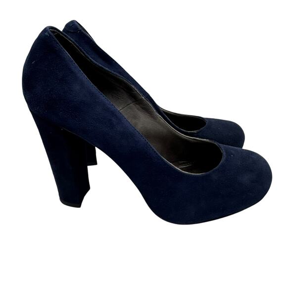 Vintage Joie Navy Suede Platform Pumps Round Toe, Block Heel, Size 39 - Picture 5 of 11